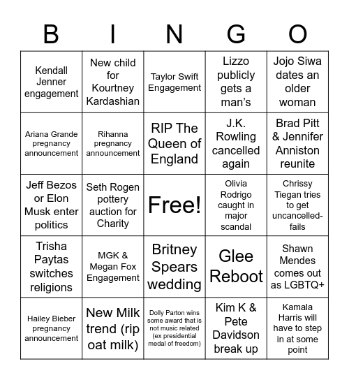 2022 Bingo Card