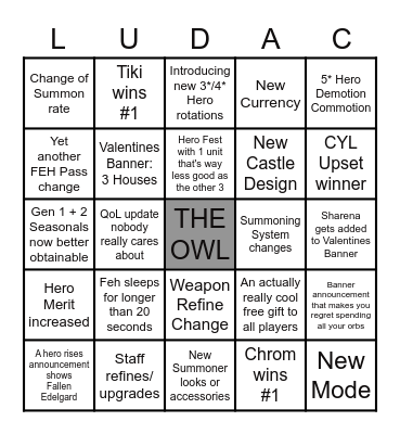 Feh Channel bingo Card