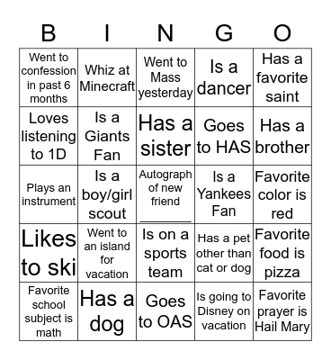 Getting to Know You Bingo Card