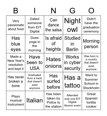 EIT Digital2 Bingo Card