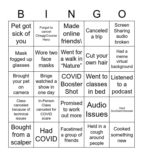 RNG Covid Bingo Card