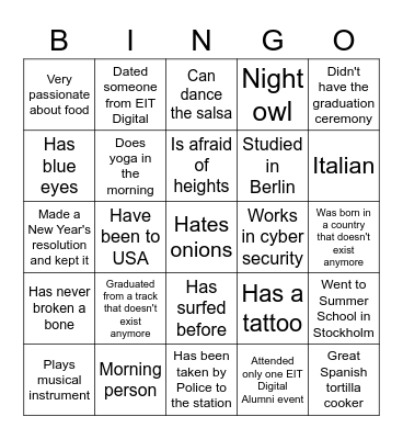 EIT Digital3 Bingo Card