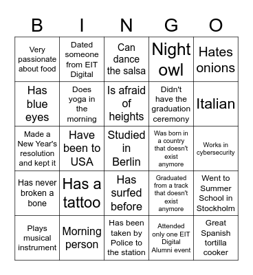 EIT Digital4 Bingo Card