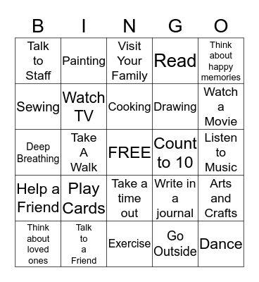 Coping Skills Bingo Card