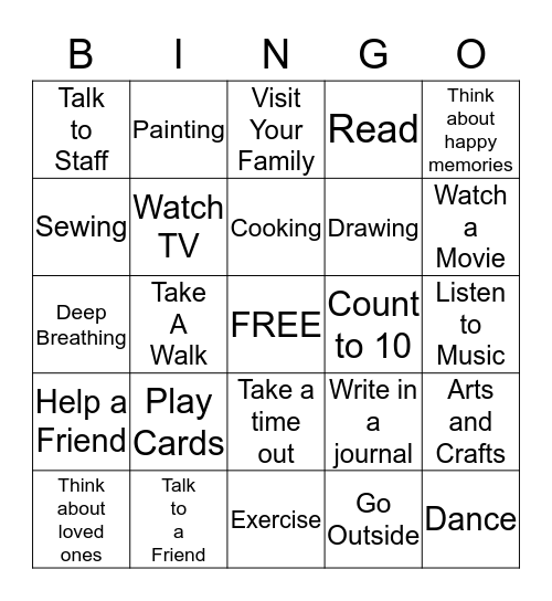 Coping Skills Bingo Card