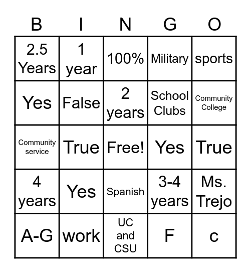 A-G Bingo Card