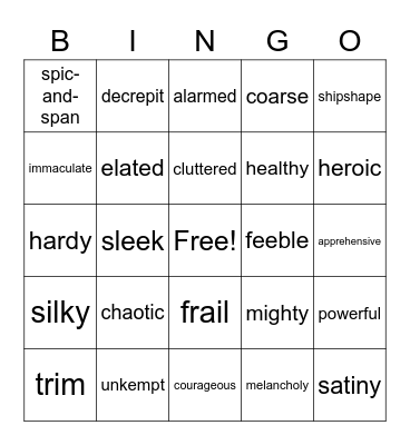 Vocabulary Bingo Card