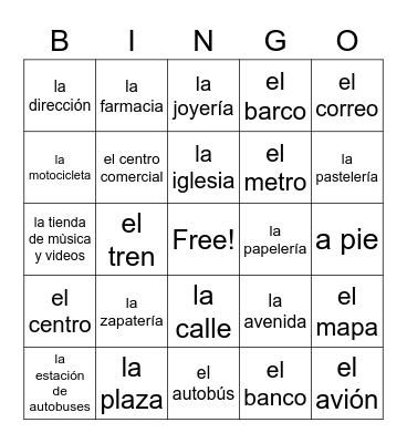 bingo: repaso - vocabulario U4E1 Bingo Card