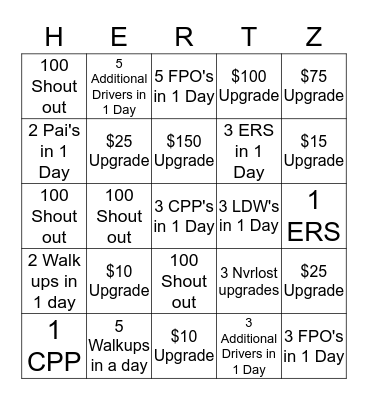 HERTZ BINGO Card