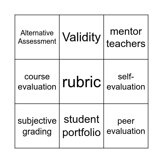 The Role Of Assessment Bingo Card