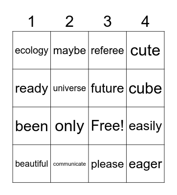 spelling words Bingo Card