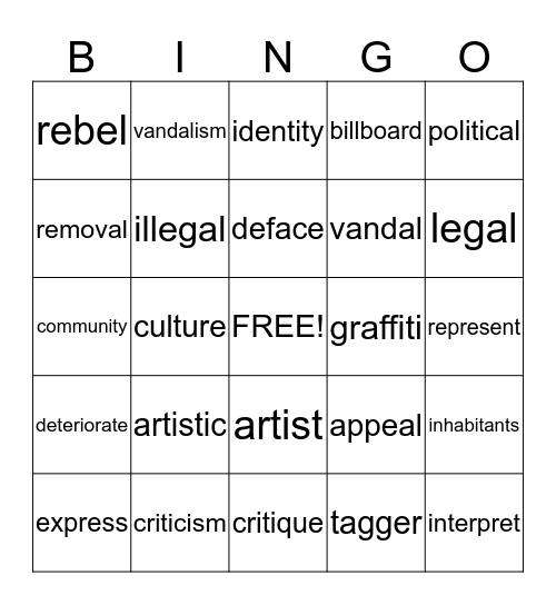 Graffiti Bingo Card