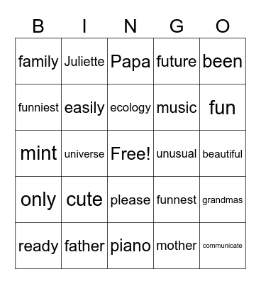 Untitled Bingo Card