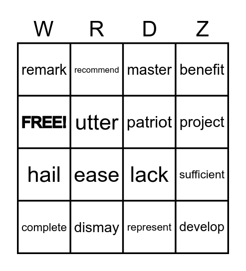 Vocabulary Lesson 1 Bingo Card