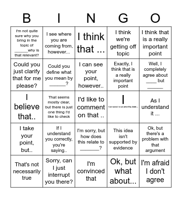 Language for Discussions Bingo Card