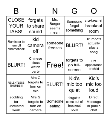 REMOTE LEARNING BINGO Card