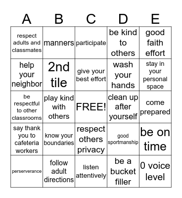 Guidelines for Success BINGO Card