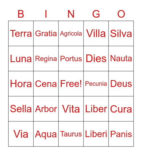 LATIN Bingo Card