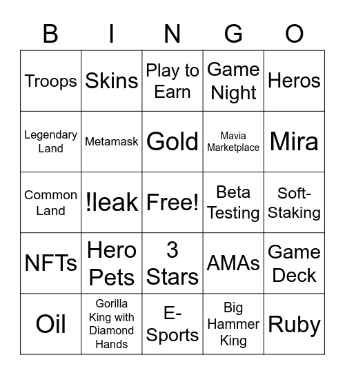 mavia Bingo Card