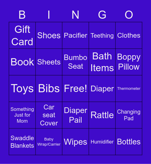 Baby Shower Bingo Card