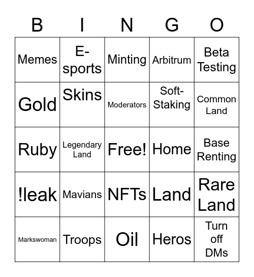 Heroes of Mavia Bingo Card