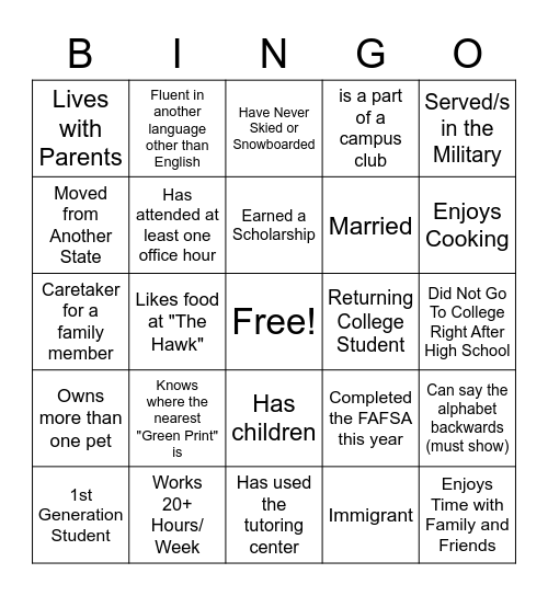 First Year Bingo Card