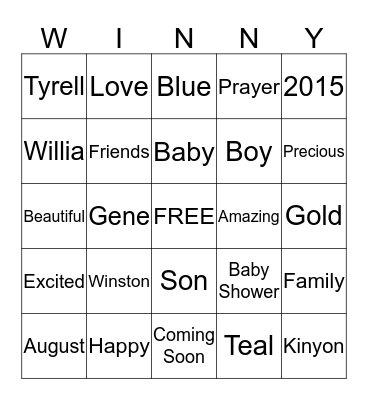 Winston Gene Kinyon's BINGO Game Bingo Card