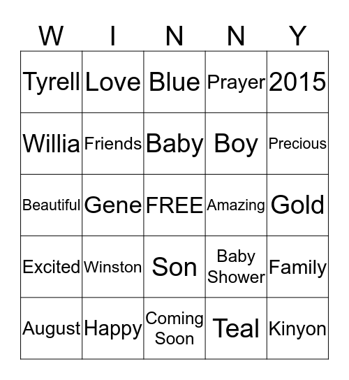 Winston Gene Kinyon's BINGO Game Bingo Card