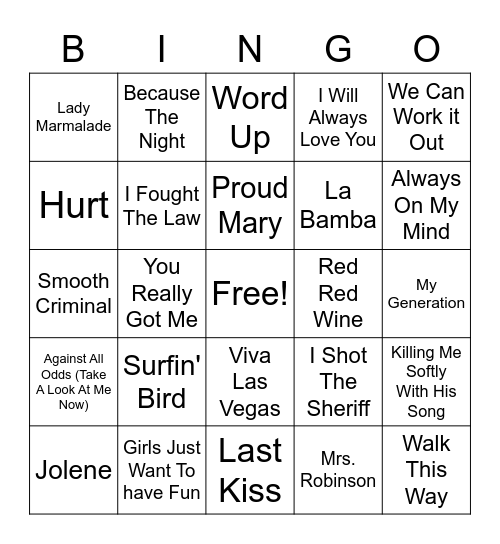 Cover Versions Cover All Bingo Card