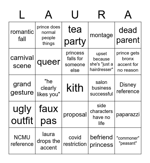 The Royal Treatment Bingo Card