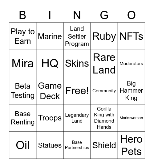 Mavia Bingo Card