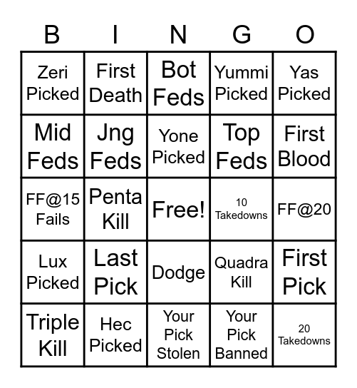 League BINGO Card