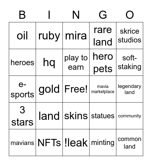 mavia Bingo Card