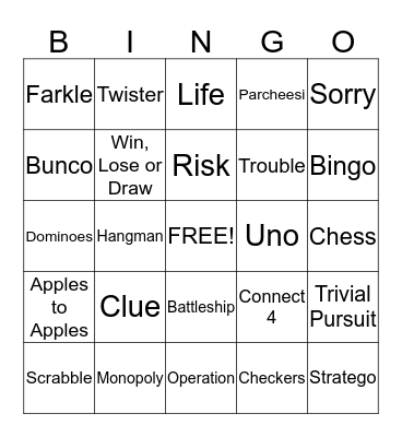 Games People Play Bingo Card