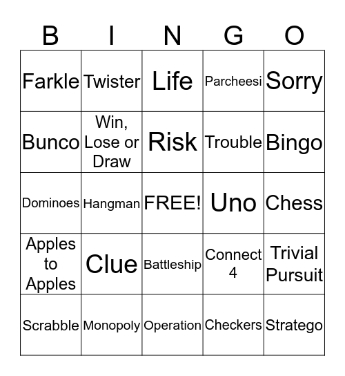 Games People Play Bingo Card