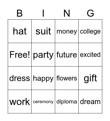 Graduation Bingo Card