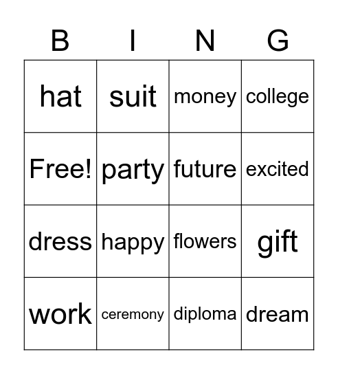 Graduation Bingo Card