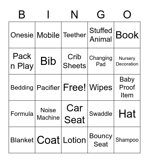 Baby Shower! Bingo Card