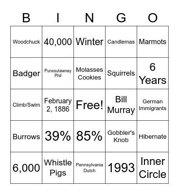 Groundhog Day Bingo Card