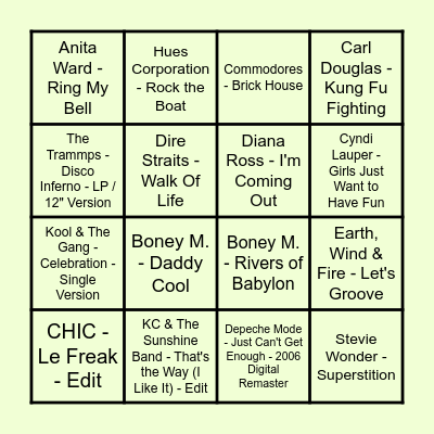 Prince Music Bingo - Disco Round Bingo Card