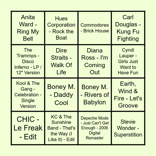 Prince Music Bingo - Disco Round Bingo Card