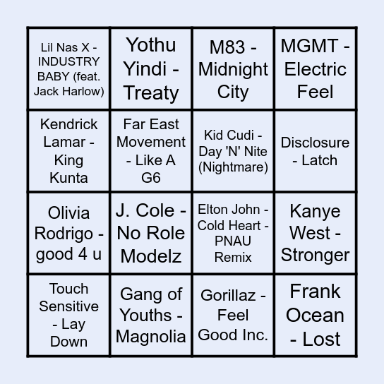 Prince Music Bingo - Round #2 Bingo Card