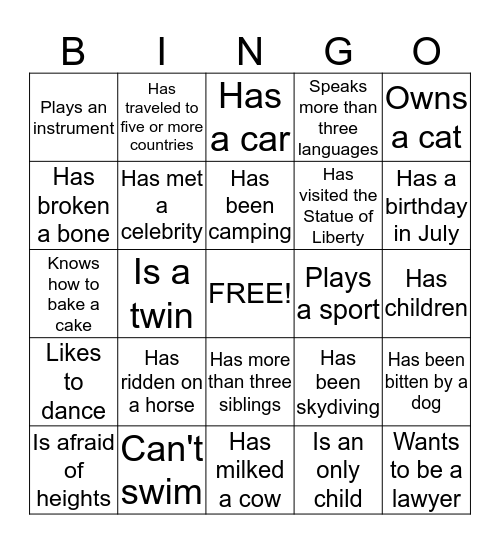 Classmate Bingo Card