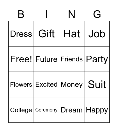 Graduation Bingo Card