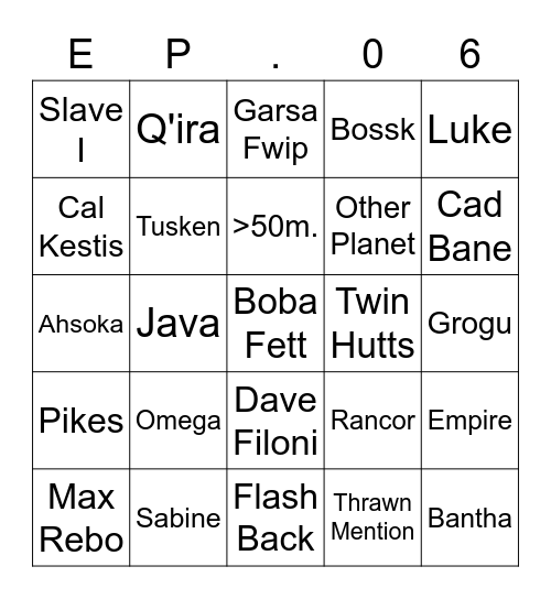 The Book of Boba Fett Bingo Card