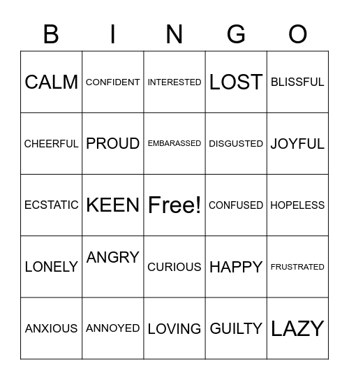 Emotion bingo Card