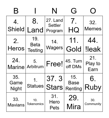 Mavia Game Night Bingo Card