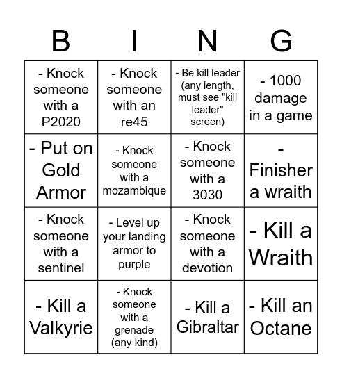 APEX BINGO Card