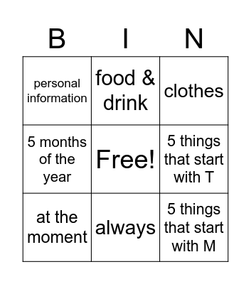 Untitled Bingo Card