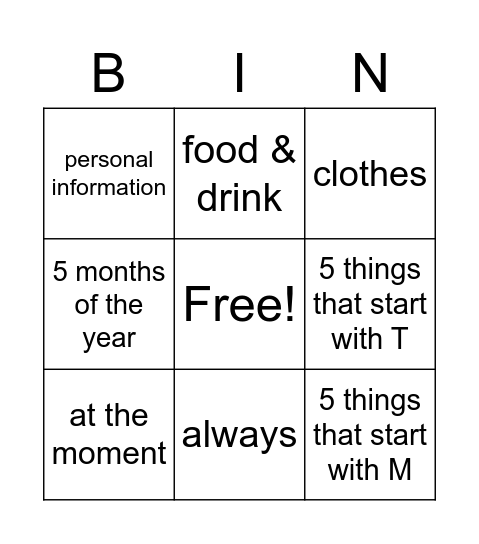 Untitled Bingo Card